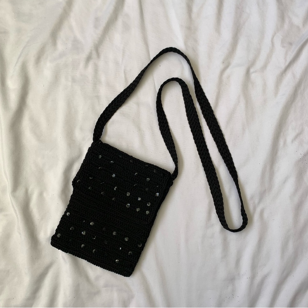 Black Sequin Crochet Purse